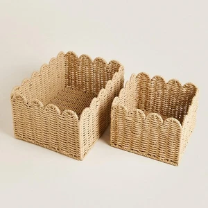 Scalloped Basket, Wicker Baskets for Storage, Hand Woven shelf Baskets, Seagr... - Picture 1 of 6