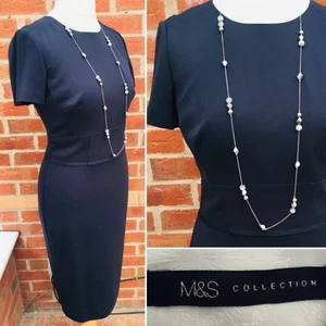 M&S Size 12 Navy Blue Shift Dress Stretch Summer Wedding Excellent L3 - Picture 1 of 7