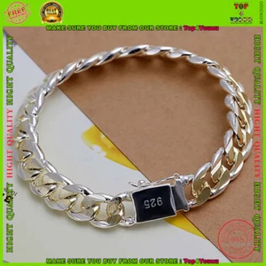 Pulsera sólida de plata de ley 925 con cadena Noble y bonita para mujeres y homb - Picture 1 of 3
