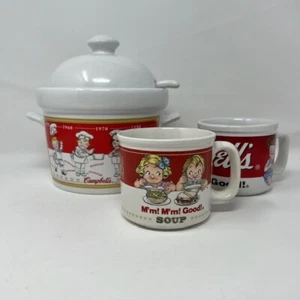 Vintage Campbell's Soup Tureen with Lid Spoon and Soup Mugs 2 Houston Harvest - Picture 1 of 24