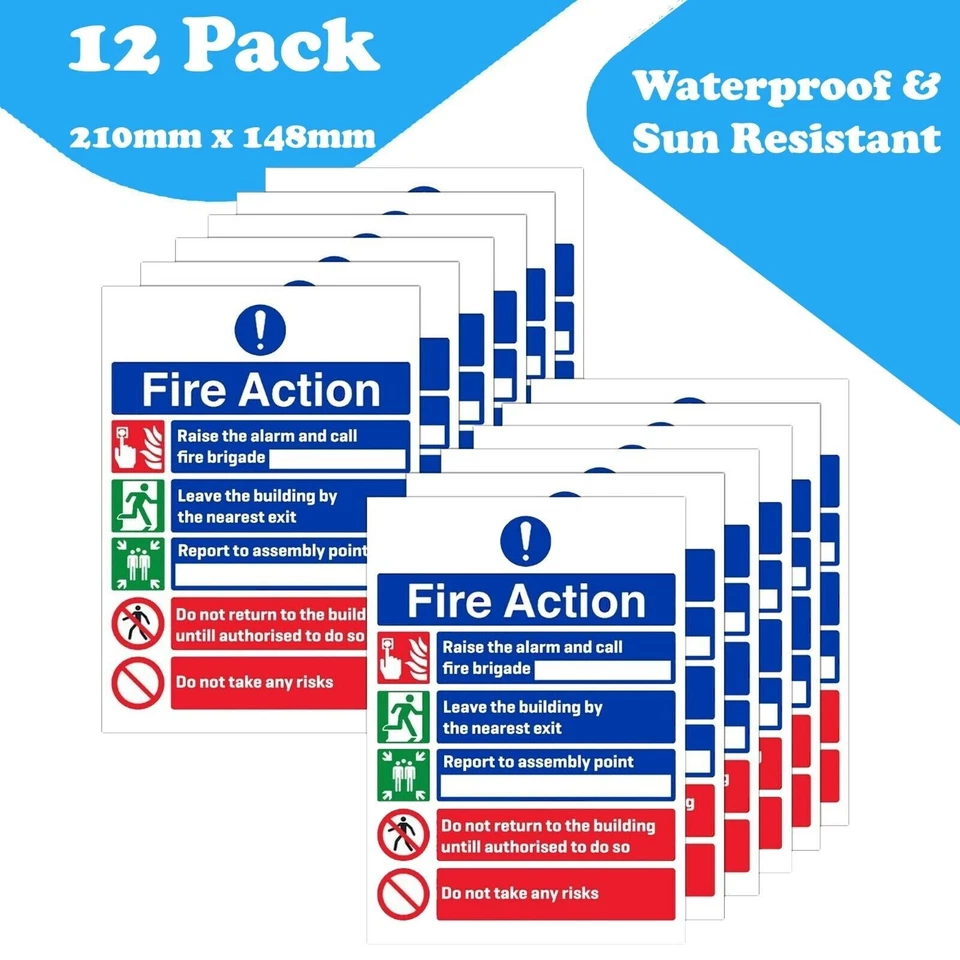 12-Pack - Raise The Alarm Fire Action Notice Sign Vinyl Stickers - 148mm X 210mm - Image 1 of 4