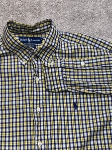 Ralph Lauren  Custom Fit Button Up Shirt Men's L  Checkered Plaid Academia Prep - Picture 1 of 13