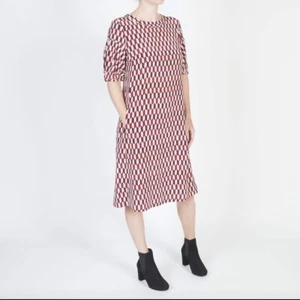 S Max Mara Dress 100% Silk Geometric Shift Knee Length Short Sleeve Pockets - Picture 1 of 10