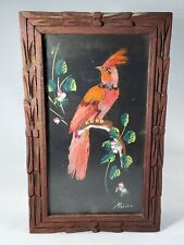 Vintage Feathercraft Bird Art With Original Hand Carved Frame Real Feathers