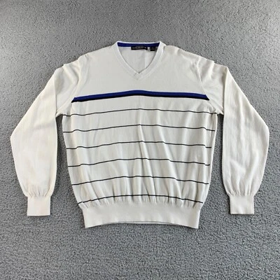 NUEVO Suéter Carnoustie Para Hombres XL Blanco Azul Rayas Algodón Cachemira Golf Pullover Foto 1 de 4