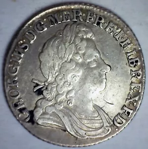 1723 Great Britain SSC Silver Shilling Coin French Arms At Date Variety RARE - Picture 1 of 6
