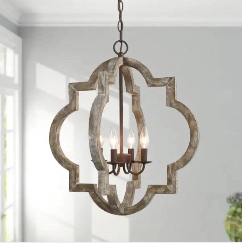 Farmhouse Bronze Rust PR Chandelier 4-light Adjustable Wood Pendant Light by LNC