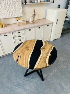 Custom Order | Epoxy Resin Table/Black Epoxy Coffee Table | Round Epoxy tabletop - Picture 1 of 7