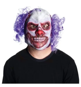 Evil Clown Mask with purple curly hair on sides overhead latex mask - Picture 1 of 1
