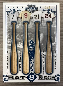 2022 Leaf Lumber Bat Rack 8 Mickey Mantle Mays Clemente Ted Williams +++ Bat 3/4 - Picture 1 of 2