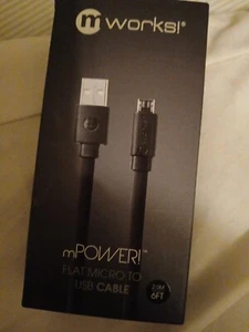 mWorks! mPOWER! (6-Foot) Micro-USB to USB Flat Cable - Black -NEW - Picture 1 of 1