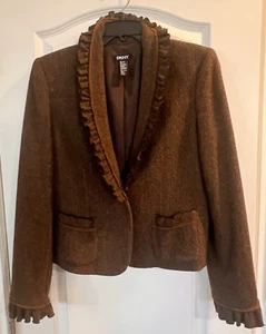 Blazer/veste femme vintage DKNY marron tweed laine mélangée taille - Photo 1/14