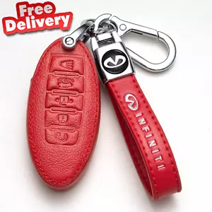 Genuine Leather Car Key Fob for Infiniti Auto key Cover Holder Keychain 5 Button - Picture 1 of 5