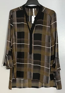 New York Collection Black Multicolor Hi-lo Tunic 3/4 Ruffle Sleeves Sz 3x SALE!! - Picture 1 of 22