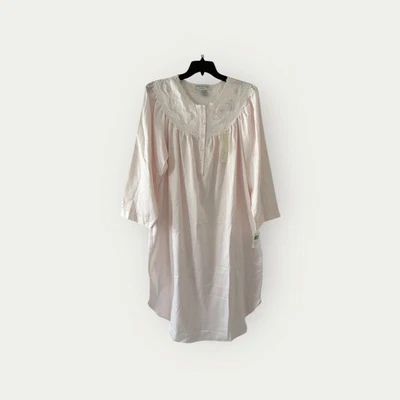 New Miss Elaine XL  Brushed Back Satin Embroidered Long Sleeve Nightgown Pink - Image 1 of 4