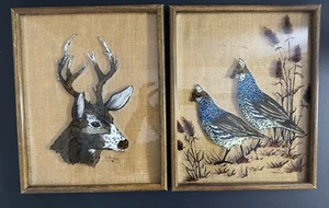Set Of Vtg Reverse Painted Nature Pictures Deer Buck Pheasant Framed Rustic - Picture 1 of 12