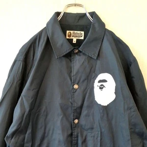 A Bathing Ape Monkey Face Logo Coach Jacket M Navy Nylon Vintage Good Condition - Picture 1 of 11