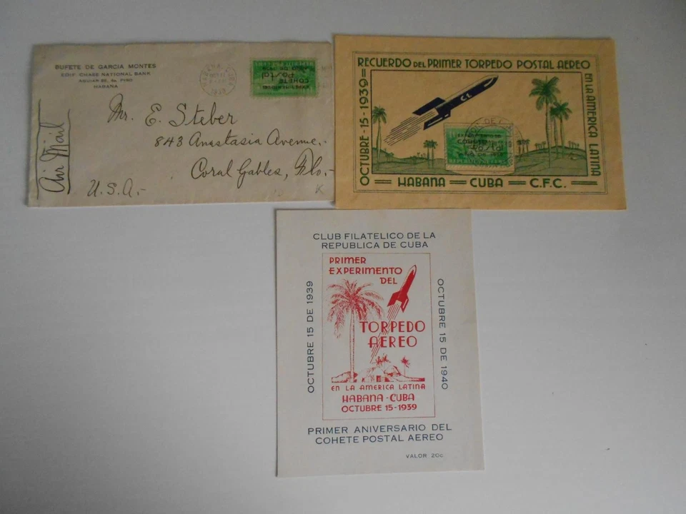 Raketenpost Habana 2 Belege 1939 plus Vignette Space - Bild 1 von 1