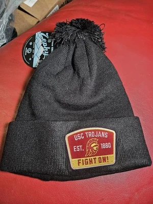 ZHATS NCAA USC Trojans Licensed Pom Beanie Patch Switchback Black - Image 1 of 3
