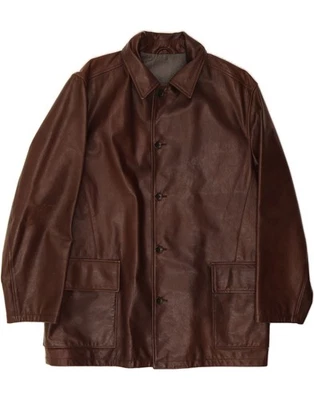 Chaqueta de cuero para hombre JAEGER UK 40 grande cuero marrón CO48 Foto 1 de 3