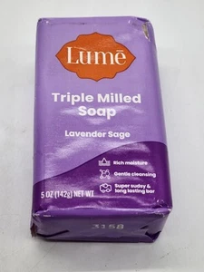 Lume Triple Milled Soap Lavender Sage 5oz Bar Rich Moisture TEAR In Packaging - Picture 1 of 5