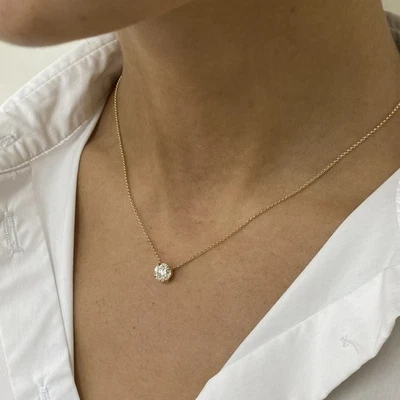 Diamond Pendant Certified Necklace Round VS1 E 1.5 CT Labcreated Yellow Gold 14k - Image 1 of 4