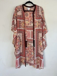 New York & Company Damen-Cardigan abstrakt Boho Blumendruck vorne offen Staubtuch - Bild 1 von 10