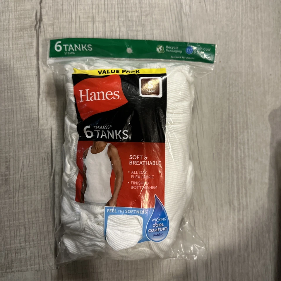 Hanes Comfort Soft Size S Men's Tank - White (6 Piece)