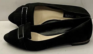 JONES NEW YORK SHOES POINT FLATS BLACK LEATHER SUEDE POINTED TOE SILVER BUCKLE 8 - Picture 1 of 7