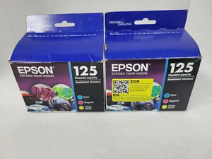 (2) Epson 125 DURABrite Ink Cartridges - Cyan Magenta Yellow Exp. 10/23 9/25 NEW - Picture 1 of 3