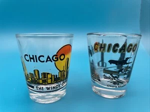 Chicago Shot Glass Lot of (2) 1984 Vintage Souvenir Collectible Travel Illinois - Picture 1 of 8