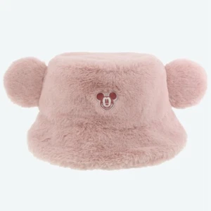 Japan Tokyo Disney Resort Ears Mickey limited Fluffy Winter Cap Bucket Hat Pink - Picture 1 of 8
