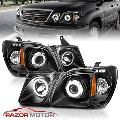 [Doble LED Halo] Para Lexus LX470 1998-2007 Proyector Faros Negros Faros Foto 1 de 4
