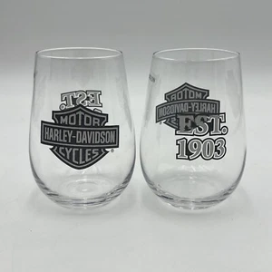 HARLEY DAVIDSON HAND BLOWN WINE GLASSES - LOT OF 2 - Picture 1 of 15