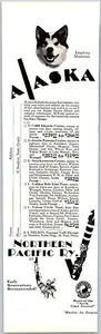 PRINT AD 1929 Northern Pacific Railway Alaska Laughing Malamute Dog 3 x 10 - Bild 1 von 3