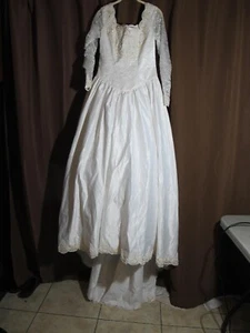 Vtg White JC Penney Alfred Angelo sz 8 Wedding Dress Beading & Crinoline - Picture 1 of 12