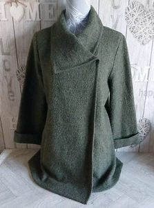Paul Costelloe Women's UK 12 Green 100% Wool Popper Button Long Sleeve Coatigan - Picture 1 of 15