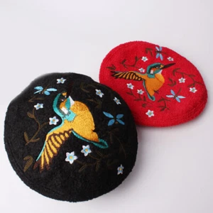 Lady Wool Blend Beret Hat Floral Bird Embroidery Pattern Cap Thermal Hat Vintage - Picture 1 of 9