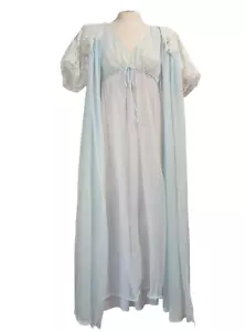 Sears Vintage Camicia da Notte e Accappatoio Peignoir Set Lungo Taglia 32-Piccolo Nylon Azzurro Sposa - Foto 1 di 9