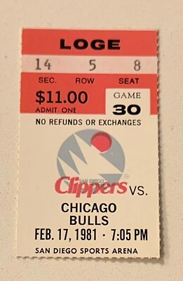 San Diego Sports Arena Clippers Bulls NBA Hoops Ticket Stub Theus Bryant 1981 - Image 1 of 2