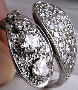 18Ct White Gold 1.30Ct Diamond Art Deco Cocktail Snake Ring Size R Heavy 6.1g - Picture 1 of 15