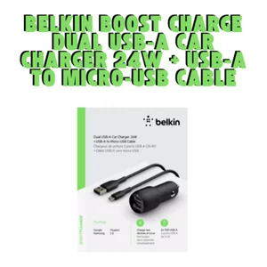 Belkin Boost Charge Dual USB-A Car Charger 24W + USB-A to Micro-USB Cable - Picture 1 of 1