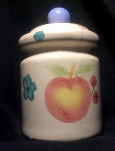 Small Ceramic Kitchen Canister - Unique - 5 Inches Tall Apple Flower Cherries - Picture 1 of 6