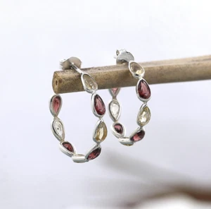 Garnet and Citrine Earrings Teardrop Full Eternity Full Earrings For Her - Picture 1 of 5