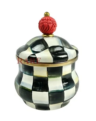 MacKenzie-Childs Courtly Check Enamel Lidded Sugar Bowl New No Box - Image 1 of 3