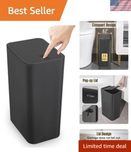 Space-Saving 2.6 Gallon Garbage Can with Contemporary Press-Up Lid - Black - Picture 1 of 9