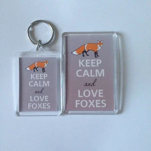 KEEP CALM AND LOVE FOXES Keyring or Fridge Magnet GIFT PRESENT IDEA - Picture 1 of 3