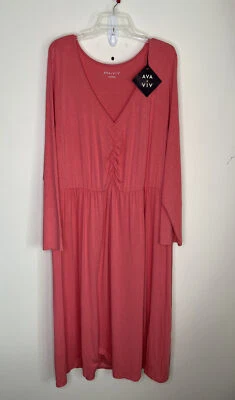 Vestido de malha Ava And Viv feminino 3X manga longa coral elástico corpete franzido NOVO - Imagem 1 de 4