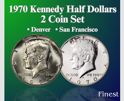 1970 D S КЕННЕДИ ПОЛОВИНА ДОЛЛАРА НОВЫЙ BU И ДОКАЗАТЕЛЬСТВО 2 МОНЕТЫ КОМПЛЕКТ - Изображение 1 из 4