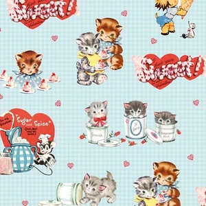 BTHY Sugar and Spice Main Valentine's Animal Kitty Blue Cotton Fabric C11410 - Picture 1 of 2
